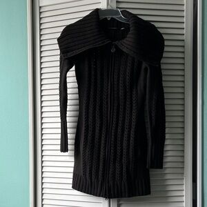 Elie Tahari dark chocolate Cowl Neck zipped, long cardigan, pockets, 100% wool S